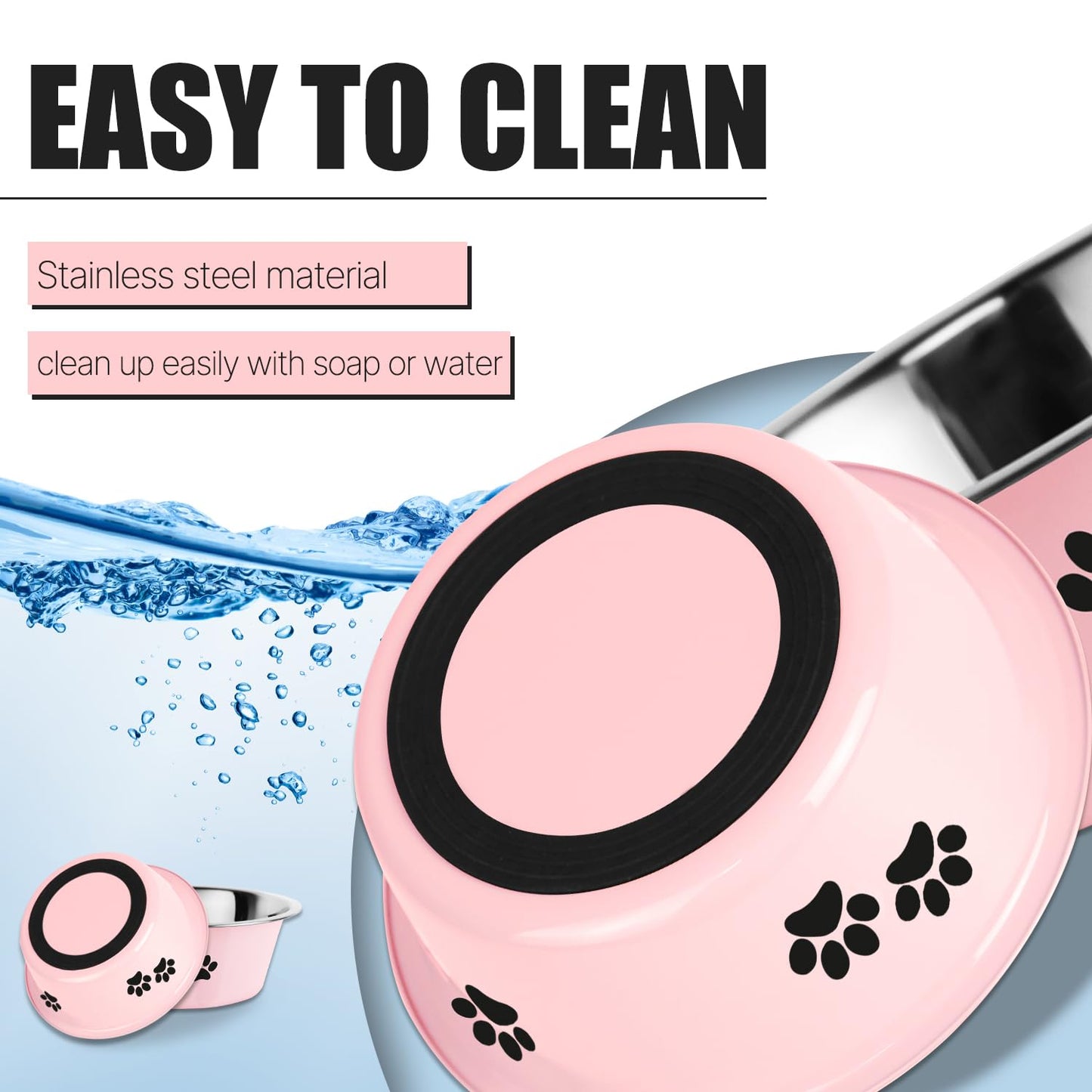 Stainless Steel Dog Bowls, Nonslip Rubber Bottom No Spill Proof Skid Metal Insulated Dog Bowls for Large Medium Small Breed Dogs (Pink, 3.6 Cups/29 OZ)