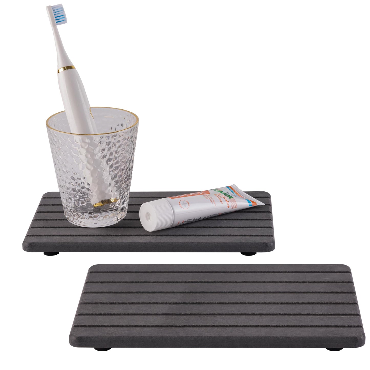 2 PCS Water Absorbent Diatomite Coasters Rectangle, Grooved Design, Water Absorbing Stone Used for Hand Soaps & Plants & toiletries in The Modern Home