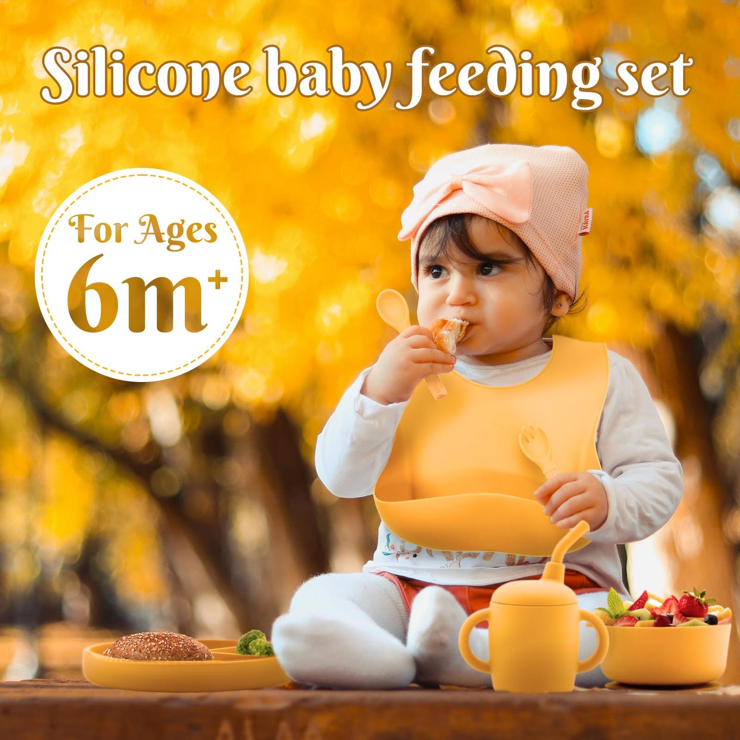 CHCC Silicone Baby Feeding Set, 6 Pcs, Baby Led Weaning Supplies, BPA Free, Yellow