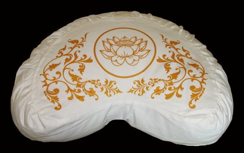 Boon Decor Meditation Cushion Crescent Zafu Purity Collection Lotus Ivory/Gold