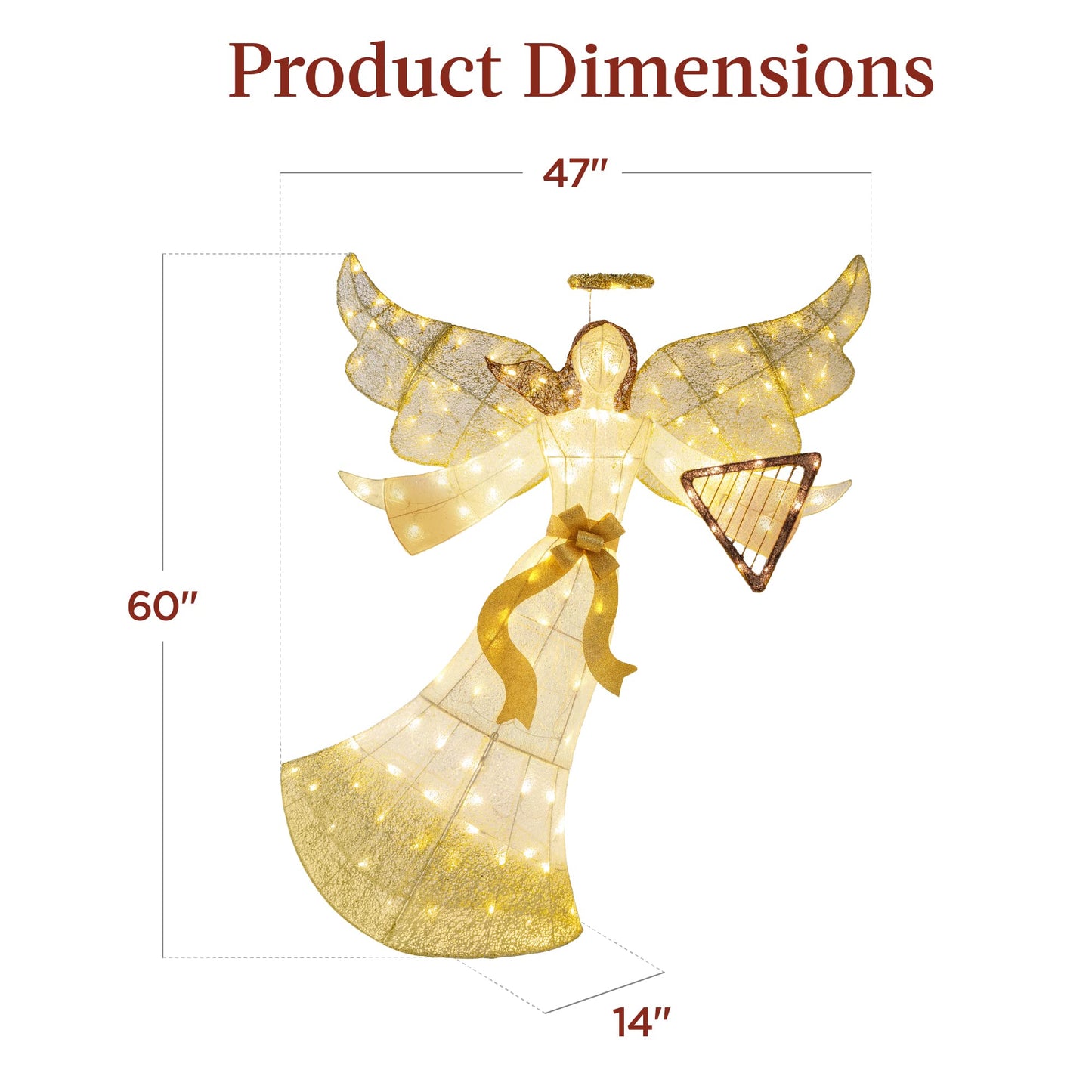 Best Choice Products 5ft Lighted Outdoor Angel Christmas Decoration, Pre-Lit Winged Holiday Figure for Lawn w/ 140 LED Lights, Harp, Bow, Halo, Zip Ties, Ground Stakes