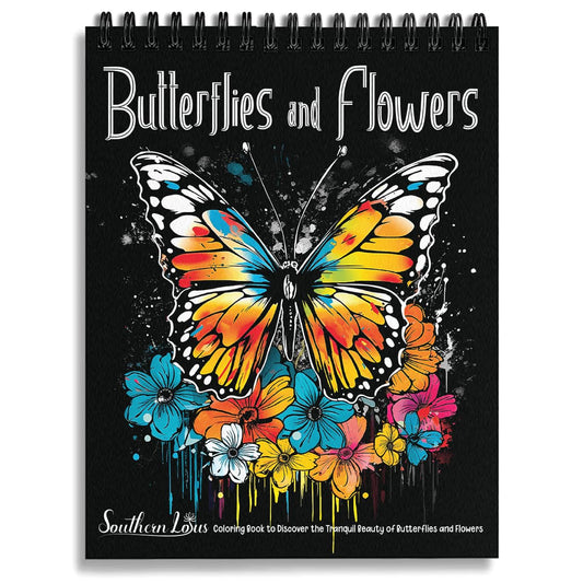SOUTHERN LOTUS Butterflies And Flowers Spiral Coloring Book Wirebound Hardcovers Floral Design Aesthetic Illustrations Butterfly Relaxing Large Print Pages For Adults Relieve Stress Mindfulness