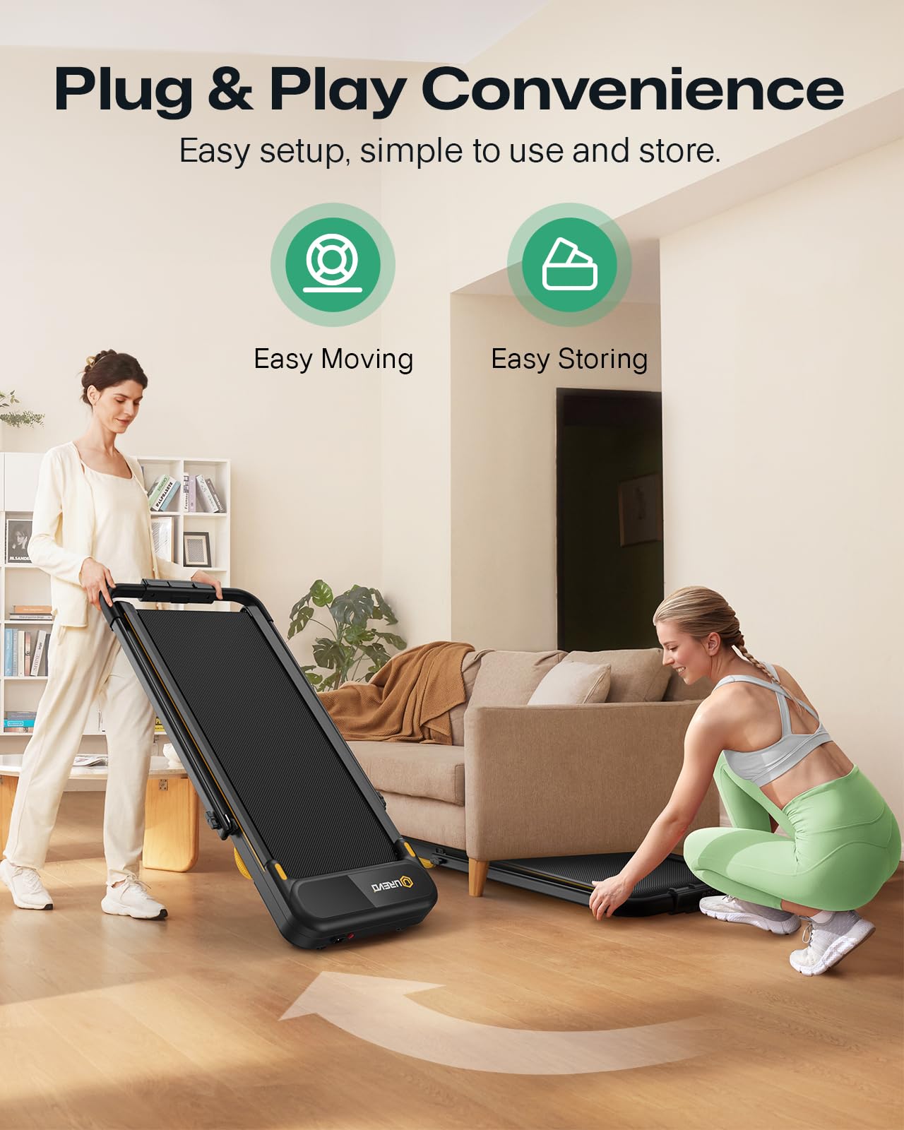 UREVO Smart 2-in-1 Folding Treadmill, Compact Walking Pad with Safety Handle, Plug and Play, Dual LED Display, Workout APP, Walking or Running for Home Office, Remote Included