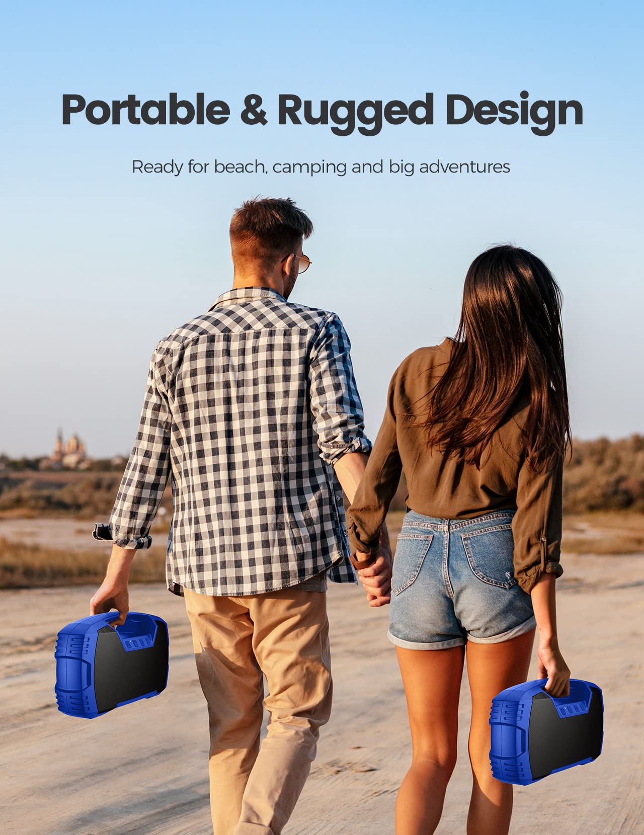 Houl Zallee IPX7 Waterproof Bluetooth Speaker, 40W (60W Peak) Portable Wireless Speakers, 32H Playtime, Stereo Loud Sound, Deep Bass, Bluetooth 5.0, Built-in Mic for Camping, Party, Gifts, Beach-Blue