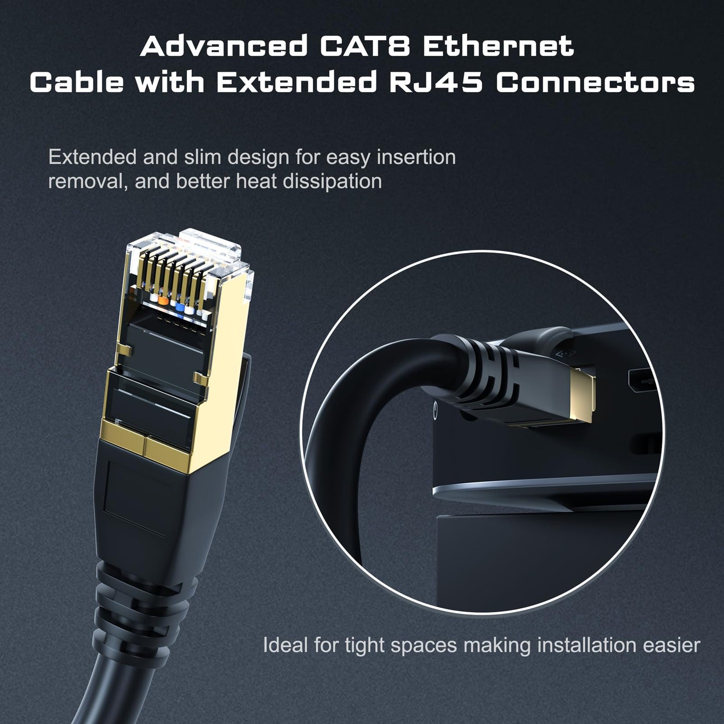 DbillionDa Cat8 Ethernet Cable, Outdoor&Indoor, 6FT Heavy Duty High Speed 26AWG, 2000Mhz with Gold Plated RJ45 Connector, Weatherproof F/FTP UV Resistant for Router, Modem, PC, Gaming