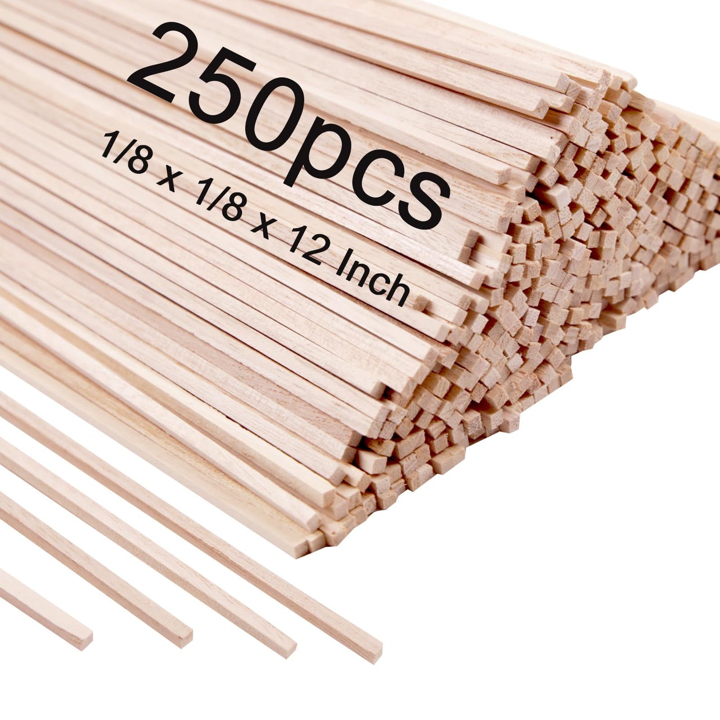 250 Pcs Balsa Wood Sticks 1/8 x 1/8 x 12 Inch balsa Wood Strips Hardwood Square Dowels balsa Unfinished Wooden Strips for Craft DIY Supplies Square Wooden dowels
