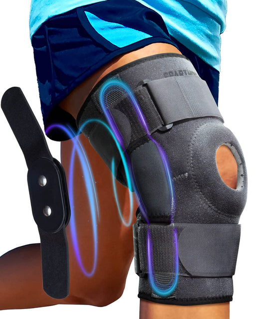 Sparthos Knee Brace - Relieves ACL, MCL, Meniscus Tear, Arthritis, Tendons Pain - Open Patella Design with Dual Hinges - Patellar Compression Support, Plus Size Fit - For Men and Women - XXX-Large
