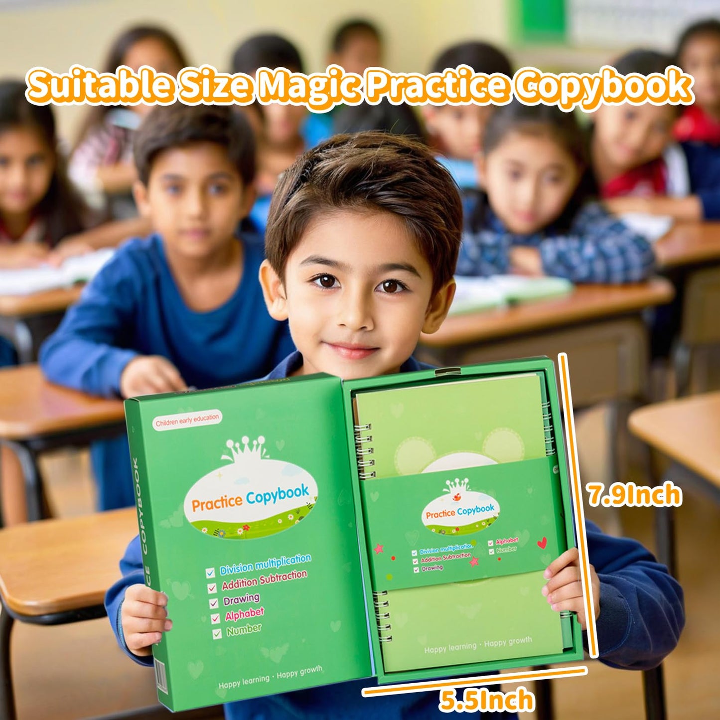 Grooved Writing Books for Kids, Magic Practice Copybook, Reusable Handwriting Practice Book Kit for Kids Age 3-8 Calligraphy, 7.8in×5.5in