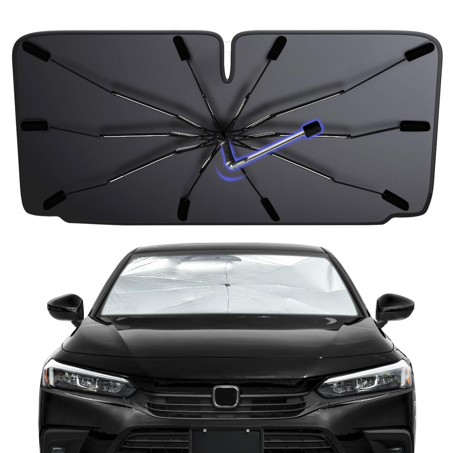 2025 Windshield Sun Shade Umbrella, Foldable Car Umbrella Sunshade with UV Block Car Front Window (Heat Insulation Protection) for Auto Windshield Covers Trucks Cars (Large)