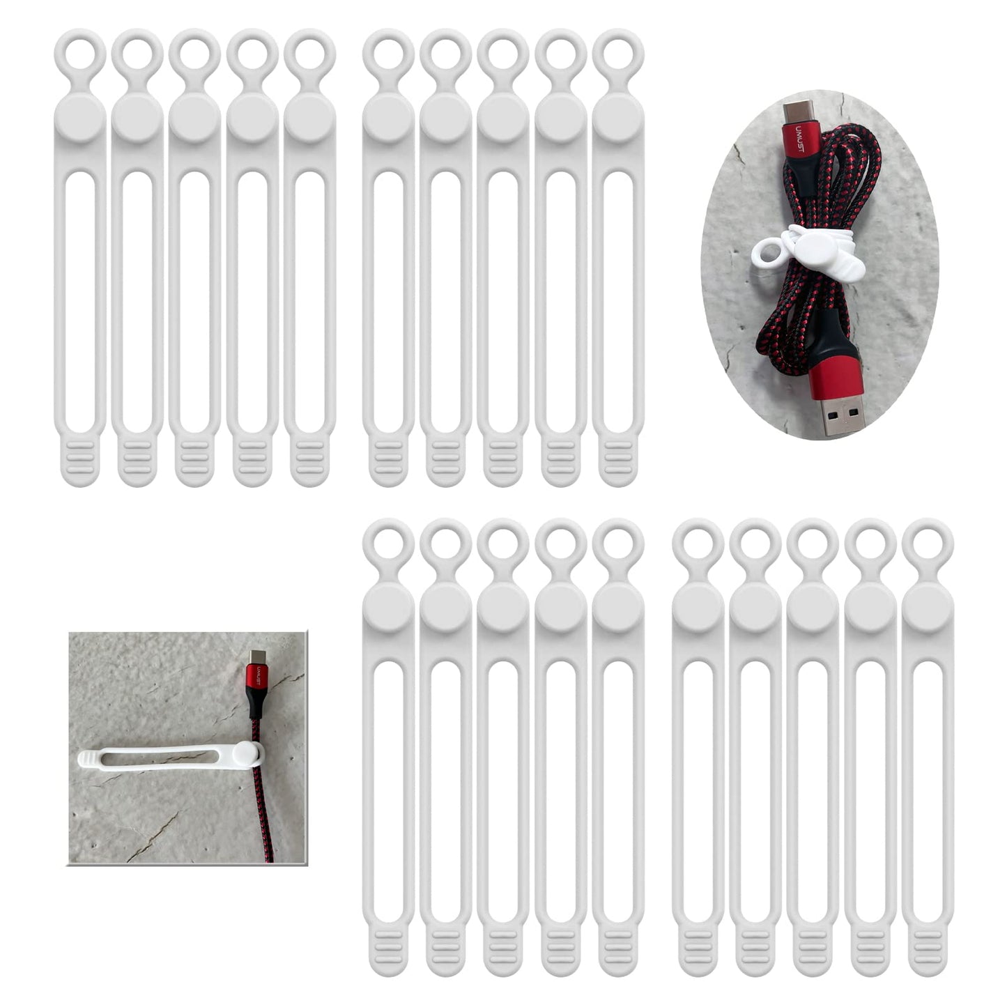 [20Park]UMUST Silicone Cable Ties,Reusable Cable Management Organizer, Multipurpose Elastic Cord Organizer for Bundling and Fastening Cable Cords Wires(black,white,pink,green)