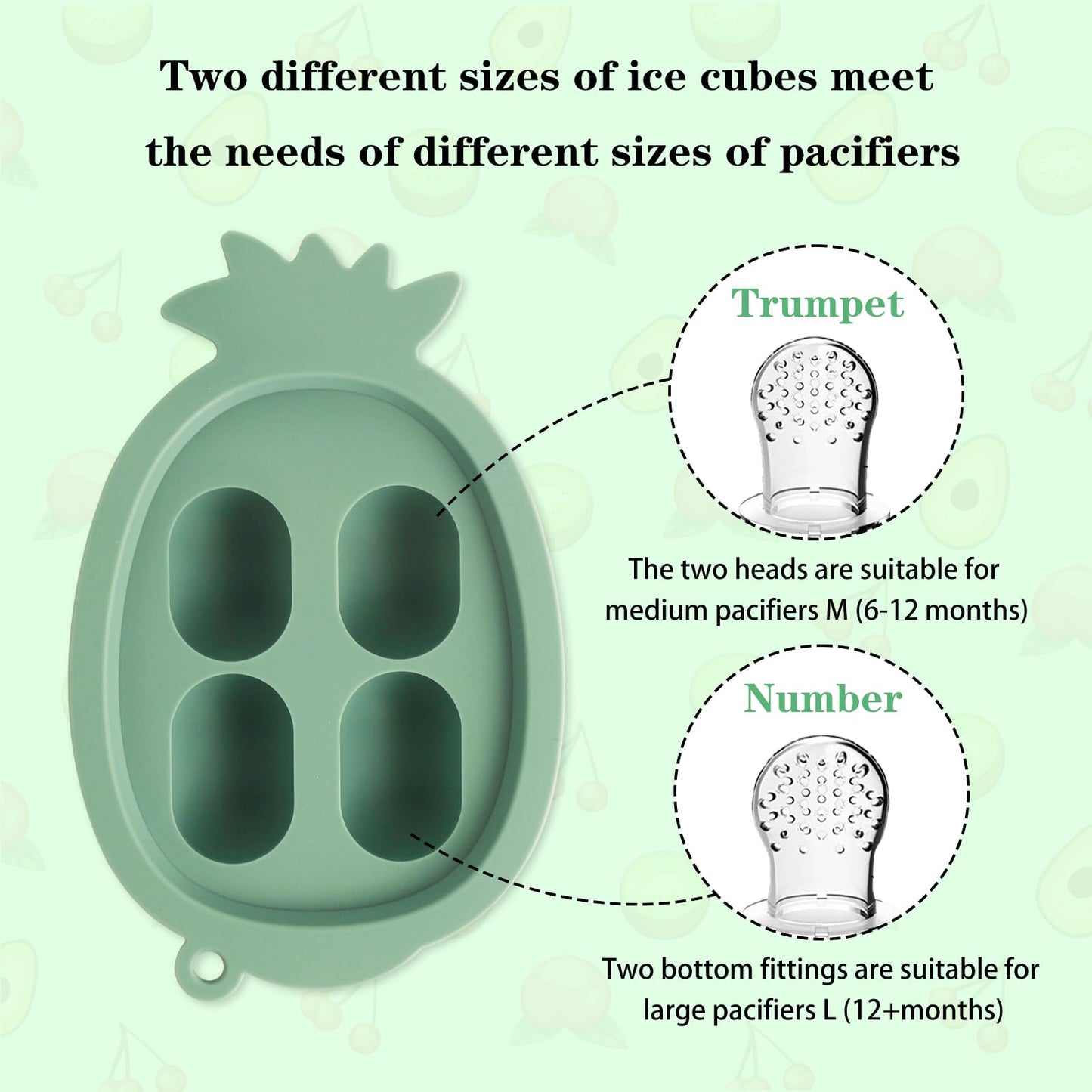 HAOBAOBEI Teething Toys, Baby Fruit Food Feeder, Breastmilk Popsicle Molds for Baby Cooling Relief (Green, Mini Mouse)