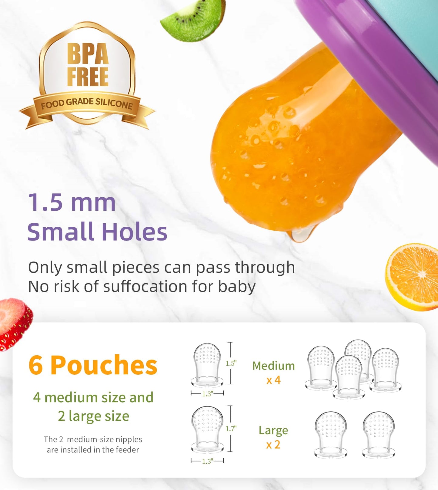 Baby Fruit Feeder & Baby Breastmilk Popsicle Molds, Baby Food Freezer Tray Storage Containers, Silicone Pacifier Feeder and Teether, Includes 6 Extra Food Pacifier