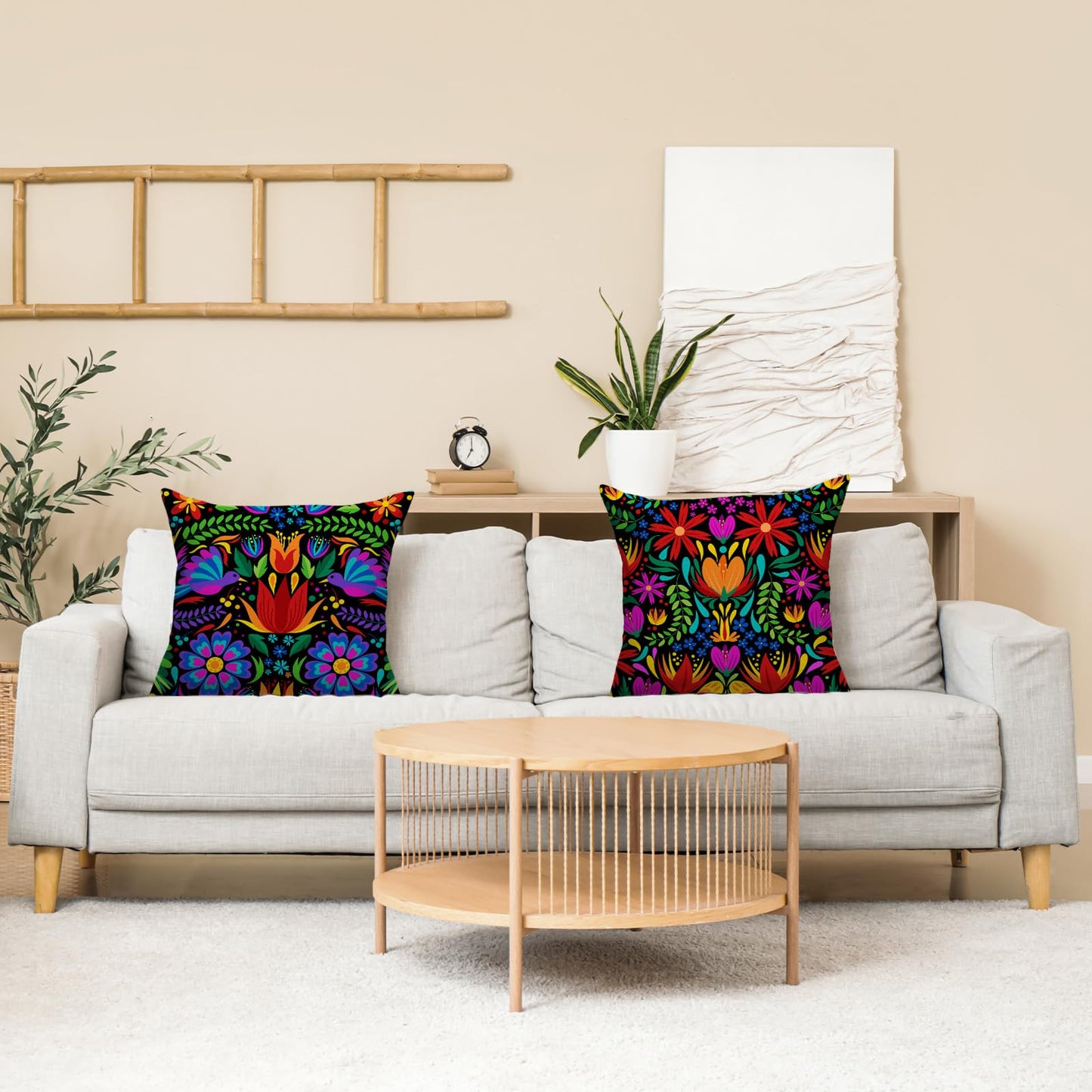 FARMNALL Mexican Fiesta Throw Pillow Covers 18x18 Set of 4 Dragonfly Flower Dahlia Pillow Case Day of The Dead Dia De Los Muertos Cinco De Mayo Decorations