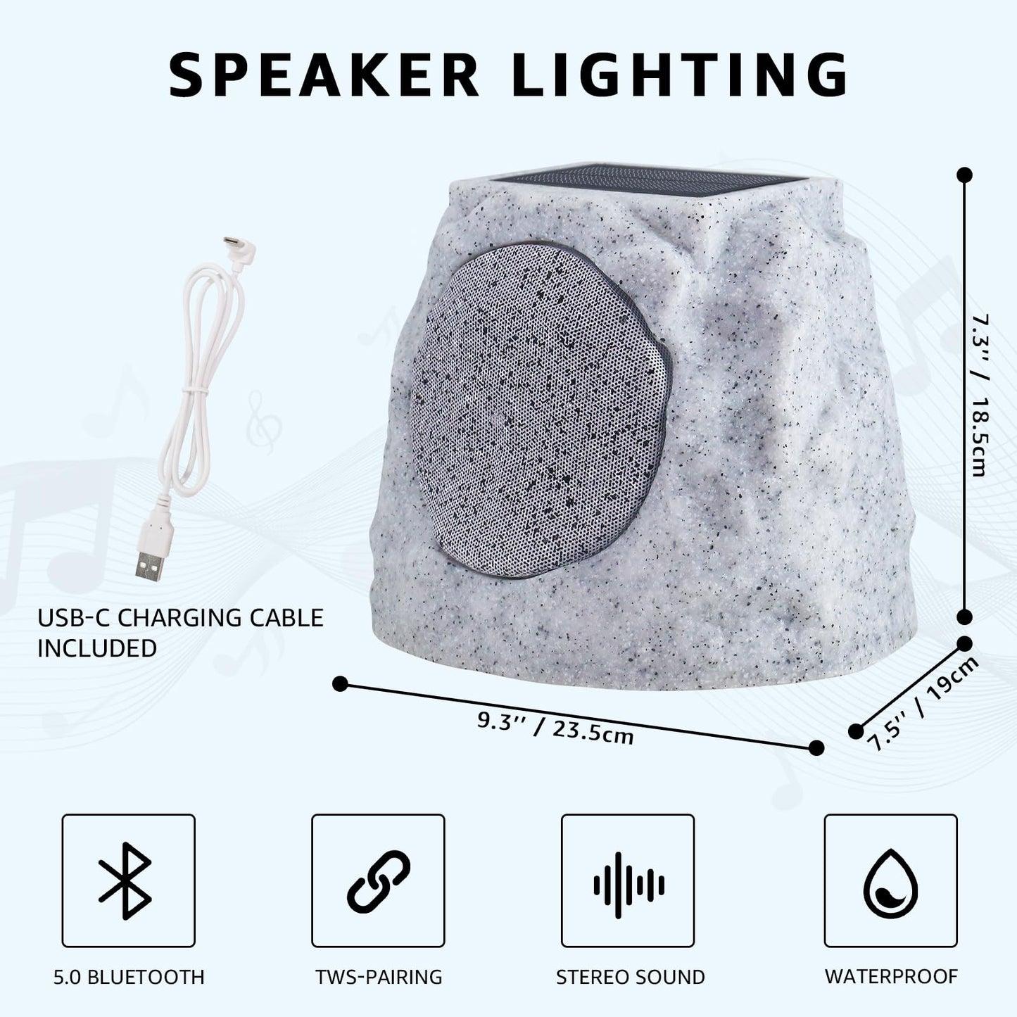 NiceBuy Solar Rock Speakers Outdoor Water-Resistant 2-Pack Solar Powered Rock Speaker with Lights RGB and TWS Pair for Patio Outside Garden BBQ Deck