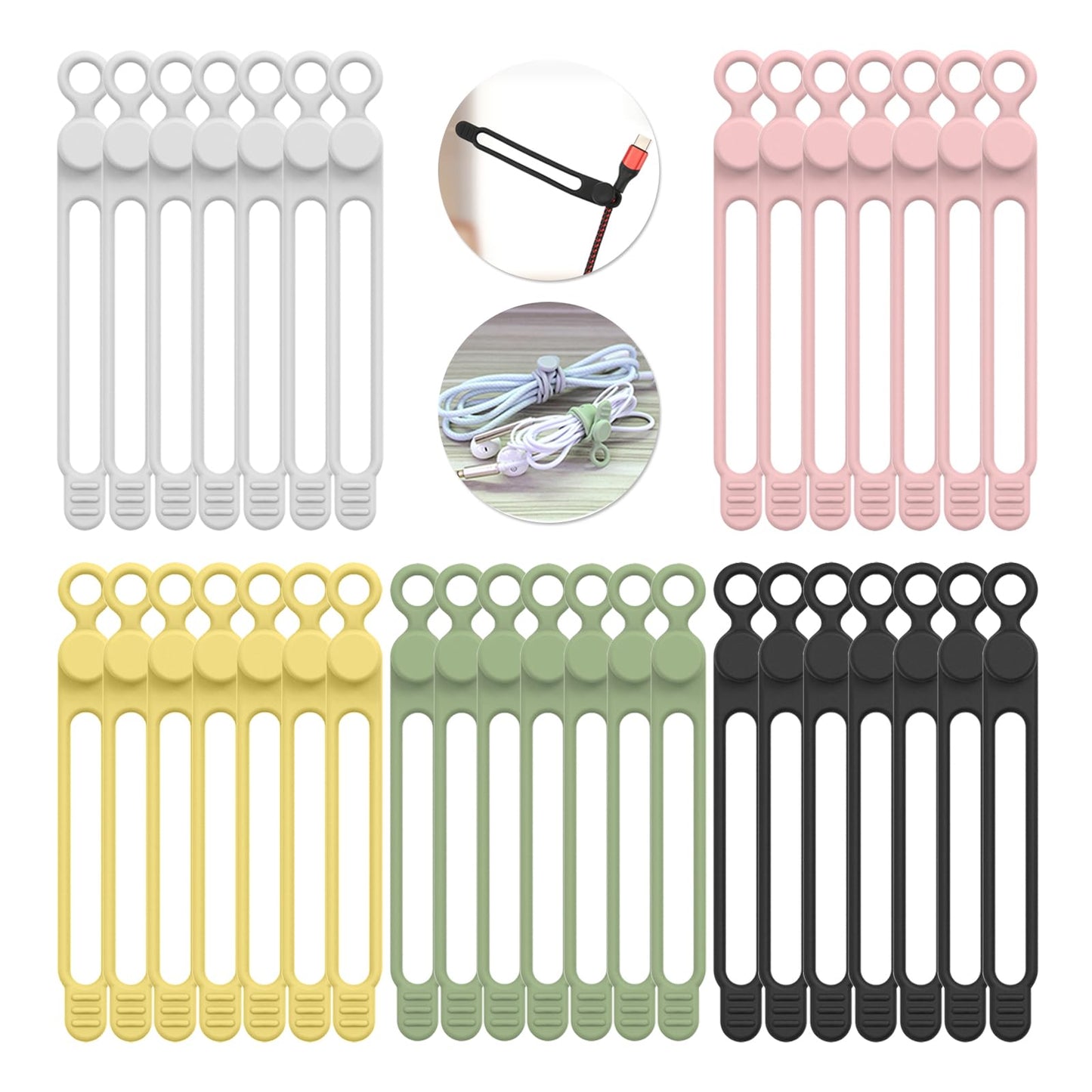 [20Park]UMUST Silicone Cable Ties,Reusable Cable Management Organizer, Multipurpose Elastic Cord Organizer for Bundling and Fastening Cable Cords Wires(black,white,pink,green)