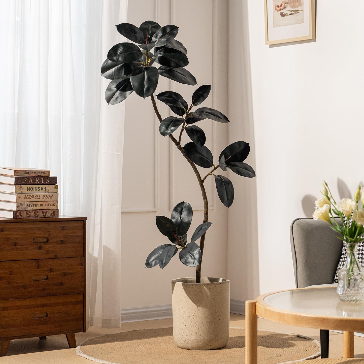 Bailikang 5.2ft Artificial Rubber Tree Faux Plants Indoor Faux Floor Artificial Trees Indoor,Fake Plant Fake Tropical Plants,Large Floor,Real Touch Rubber Tree for Home Decor