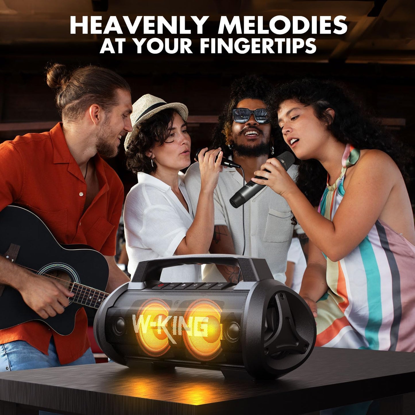 W-KING Portable Bluetooth Speaker with Wireless Microphone, 120W Peak 70W RMS Waterproof Speakers with Subwoofer Outdoor Speakers Bluetooth Boombox/42H/Bass Up/DSP/AUX/Stereo Pairing