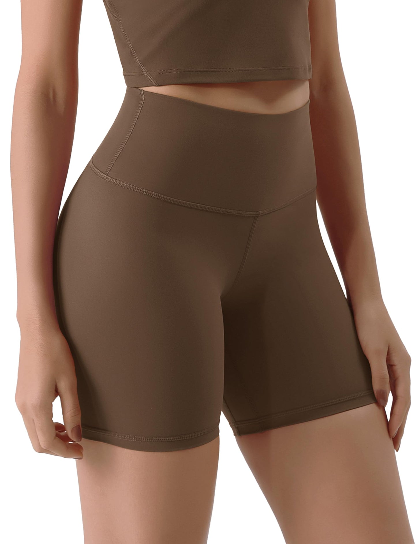 ODODOS ODLIFT Compression Shorts for Women, 6" Inseam High Waist Workout Biker Shorts with Inner Pocket, Brunette, Large