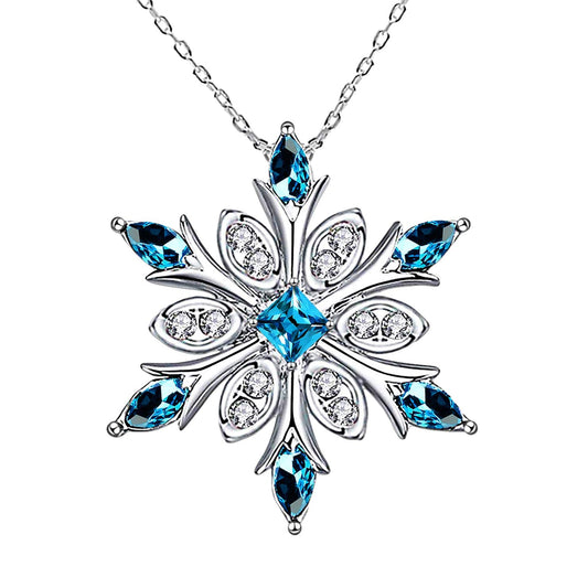 Elensan Women's 925 Sterling Silver Blue Crystals Snowflake Pendant Fashion Necklace Collarbone Chain