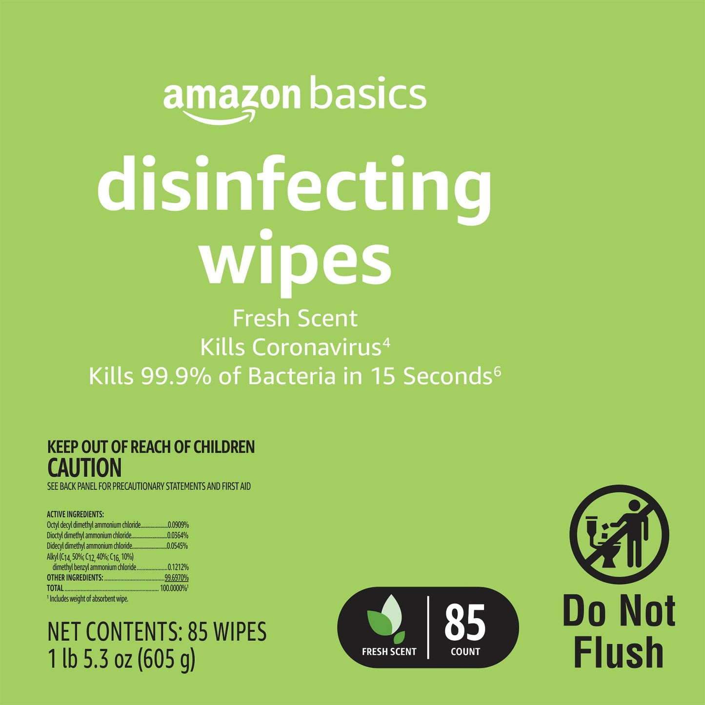 Amazon Basics Wipes, Lemon & Fresh Scent, Sanitizes/Cleans/Deodorizes, 340 Count (4 Packs of 85)
