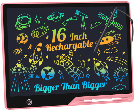LCD Writing Tablet,16 Inch Colorful Screen Rechargeable Doodle Board Toddler Educational Toys for 3 4 5 6 Years Old Boys Girls Reusable Portable Drawing Tablet Christmas Toys Gifts for Kids (Black)