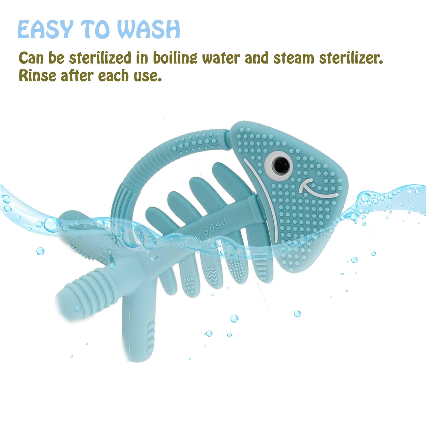 3in1 Infant Toys, Baby Teething Toys 0-3-6-12 Months, Teethers for Babies 3-6 6-12 Months for Teething Relief,Baby Gift,Silicone,Sensory Toys 0-6 Months,USA Patent Pending,Fish,Turquoise