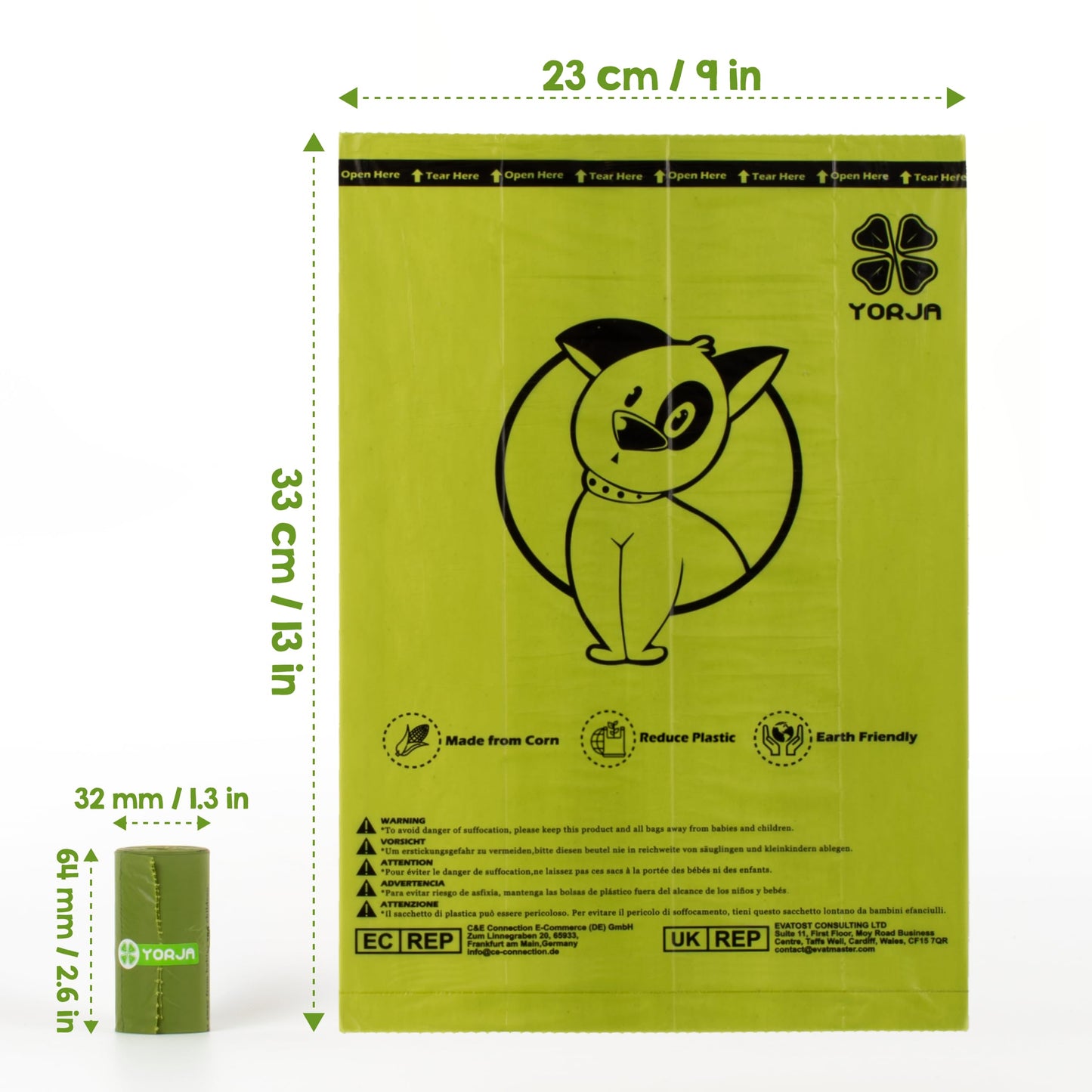 YORJA Dog Poop Bags Rolls, 360 Pet Waste Bags, 100% Leak Proof Extra Thick and Strong Corn Starch Blend