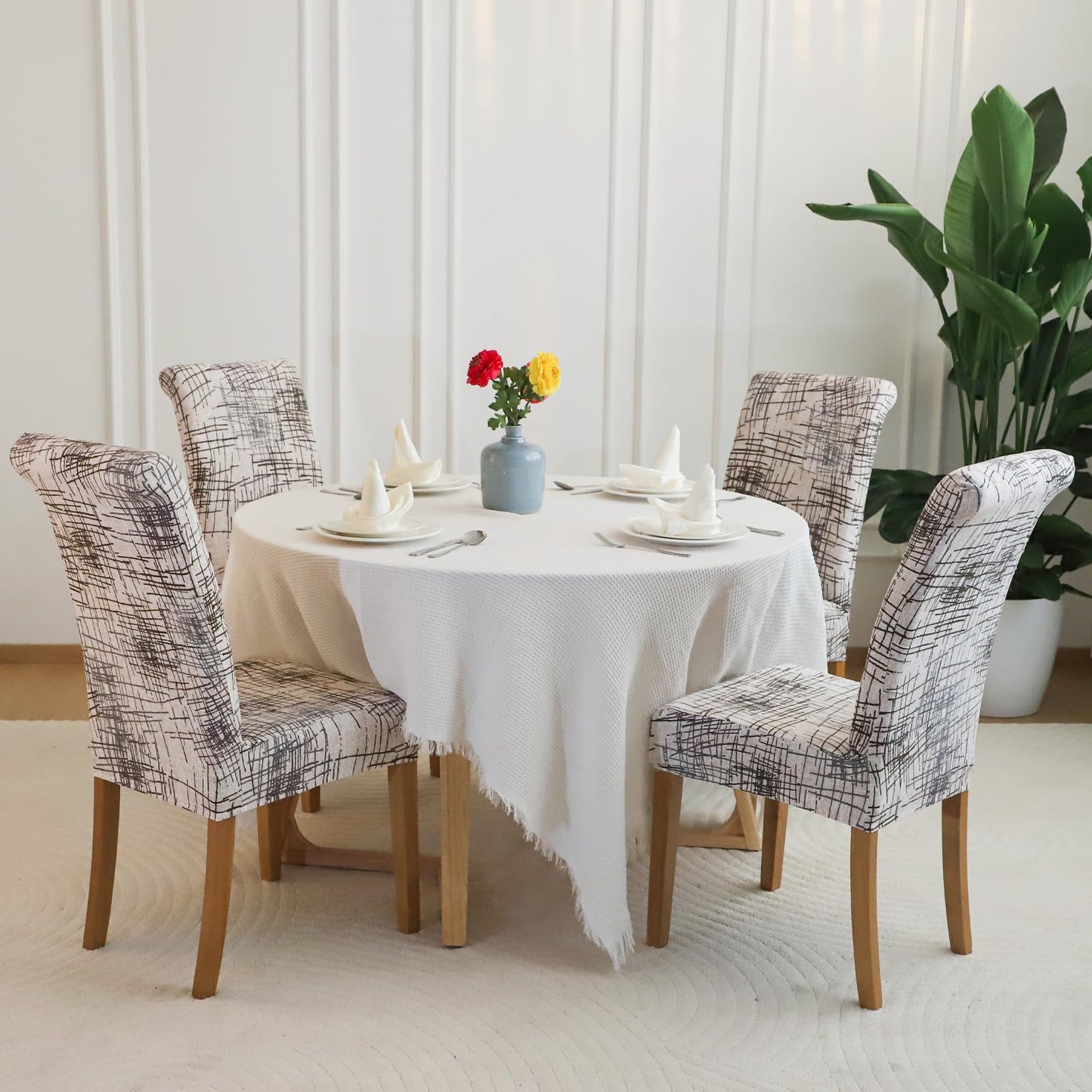 FORCHEER Dining Room Chair Covers for Dining Room Set of 4,Stretch Dining Chair Cover for Dining Room Kitchen Washable Removable(4Pack,Printed Geometric Pattern)