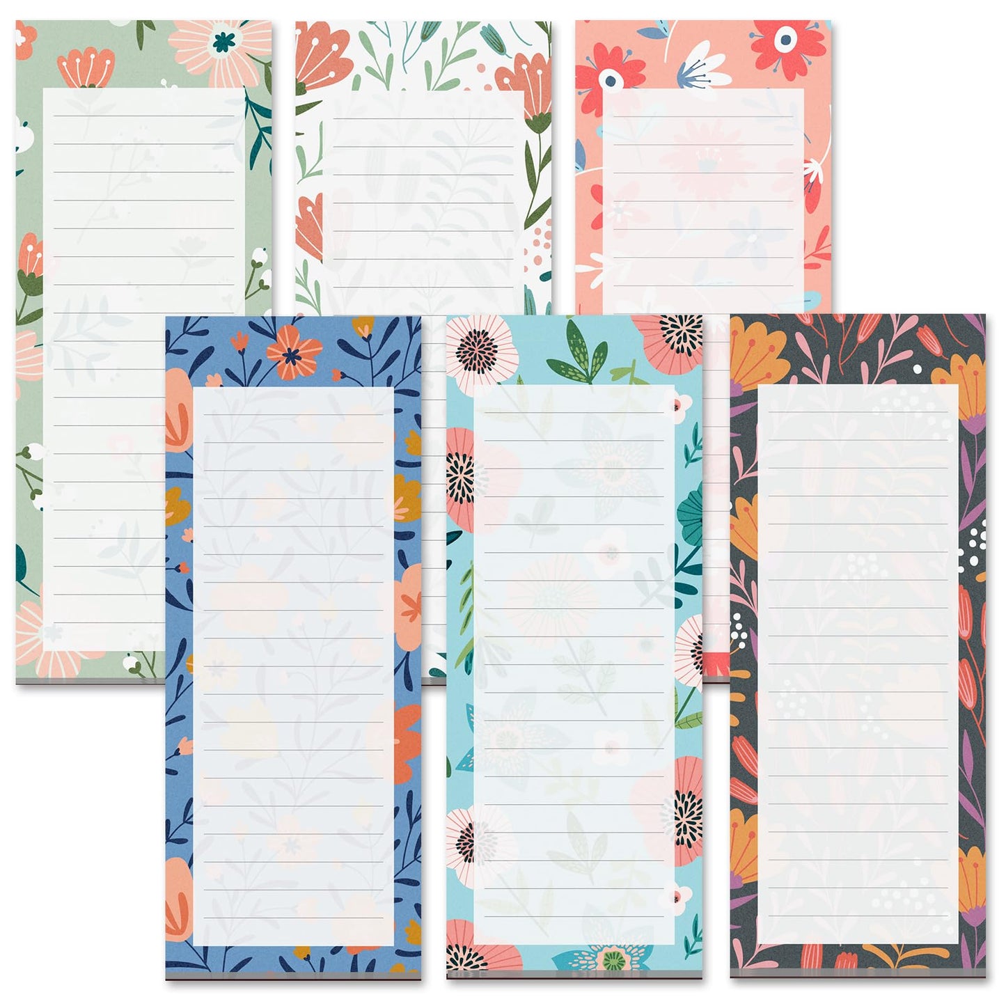 MATICAN Grocery List Magnet Pad for Fridge, 6-Pack Magnetic Note Pads Lists, 60 Sheets Per Pad, 6 Cute Floral Designs, Full Magnet Back To-Do-List Notepads