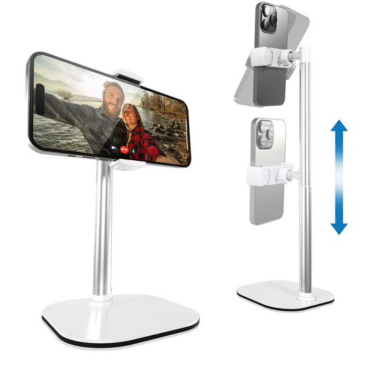 Cooper ChatStand Adjustable Cell Phone Stand for Desk & Video Recording, Rotating Cell Phone Holder for Desk for All iPhone, Samsung, Android, 9-14" Face-Level Metal Desktop Tripod (Night Black)
