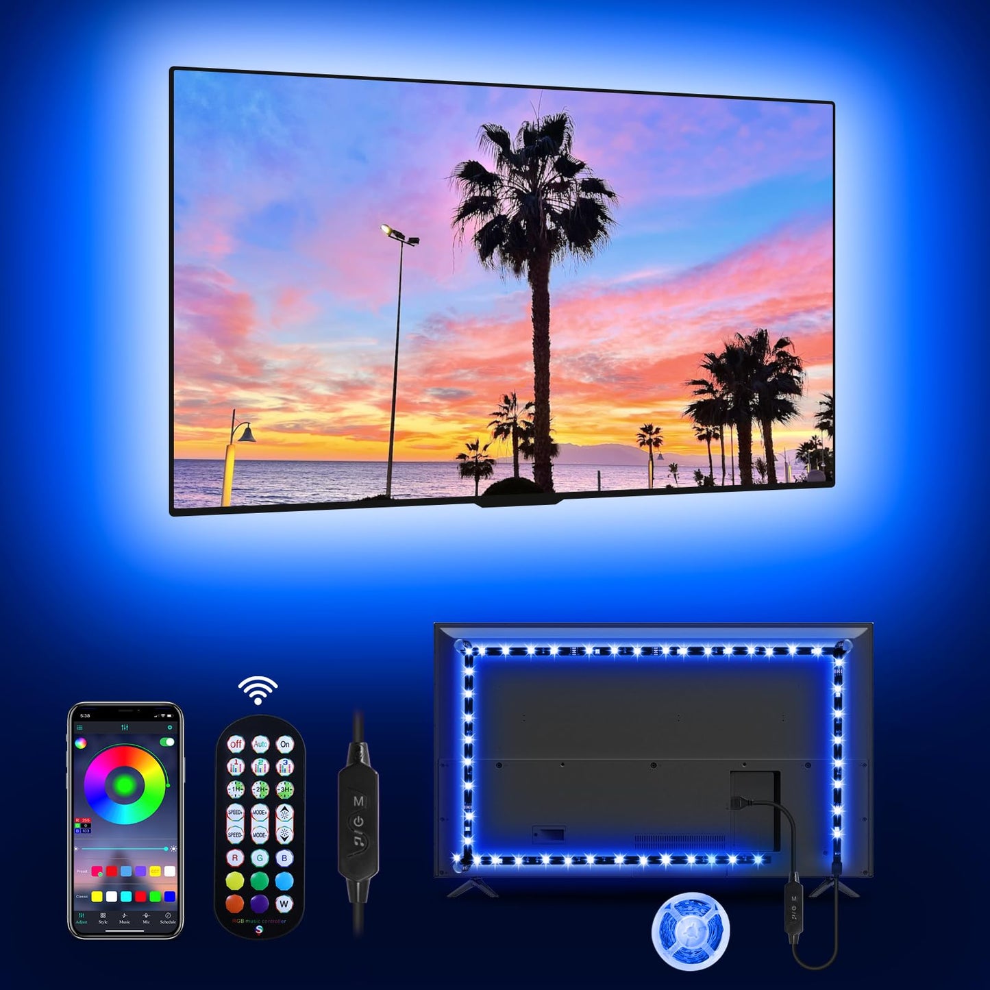 MATICOD LED Lights for TV Led Backlight, 9.84 RGB Led Strip Lights USB TV Lights Behind 32-43 TV, APP Remote Control Music Sync TV LED Lights