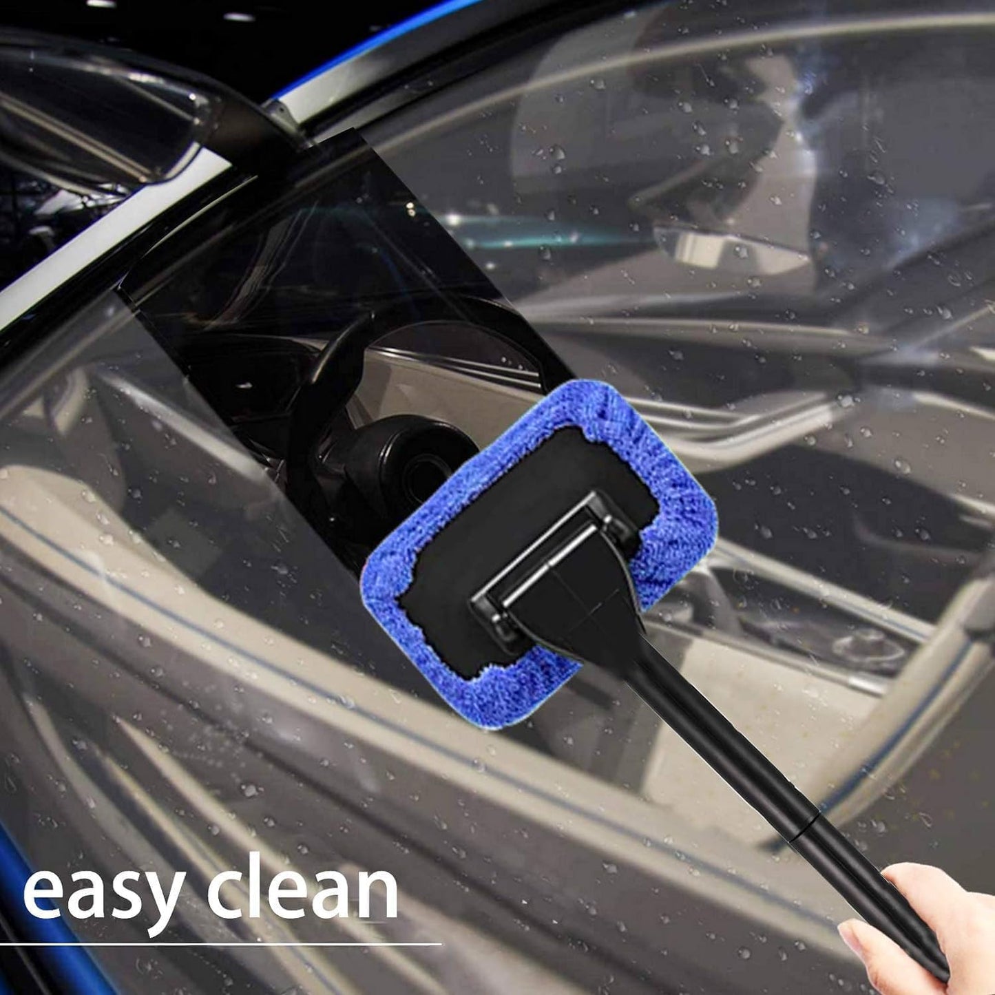 Car Windshield Cleaner Kit with Spray Bottle – Detachable Handle Auto Glass Cleaning Tool with 5 Reusable Microfiber Pads and 30ml Refillable Sprayer – Portable Interior Car Window & Mirror Washer