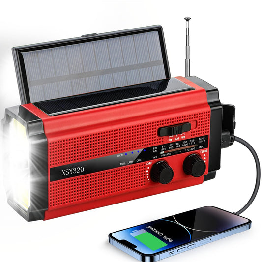 FM/AM/NOAA Weather Radio Hand Crank Self Powered Solar Portable Mini Emergency Survival Radios with 3 LED Super Bright Flashlight 2000mah Battery Operated Power Smart Phone Charger,SOS
