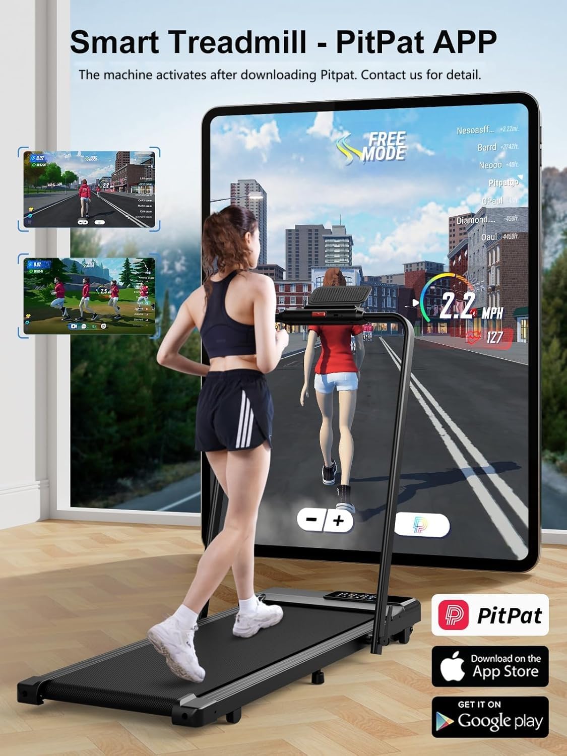 DeerRun 3 in 1 Walking Pad Treadmill, 300 Weight Capacity Foldable Treadmill, 3.0HP Low Noise Under Desk Treadmills for Home Office with Remote & APP