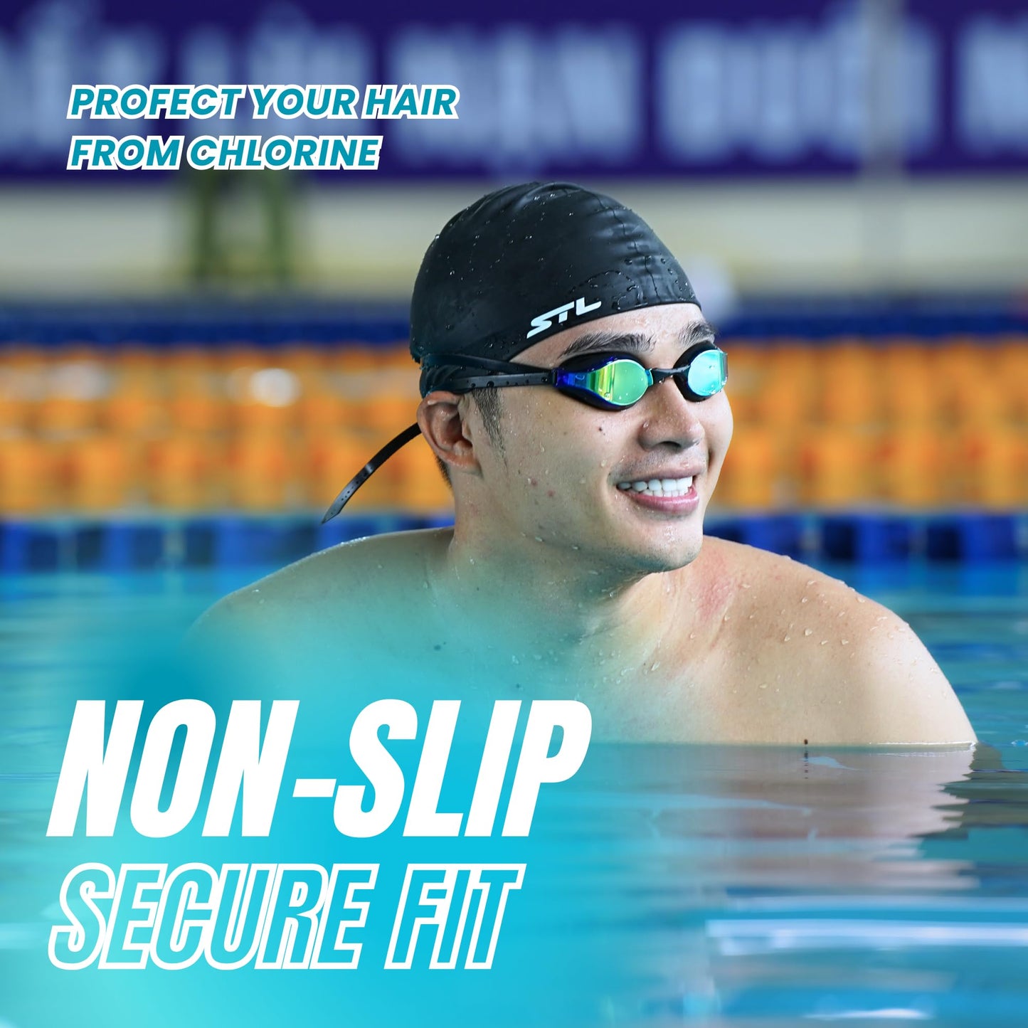 Classic Unisex Adult Swim Hats for Women, Men, Best Swim Cap to Keep Hair Dry, Silicone Bathing Caps, Gifts for Friend - Waterproof, Comfortable, Non-Slip (Basic Hat, Black)