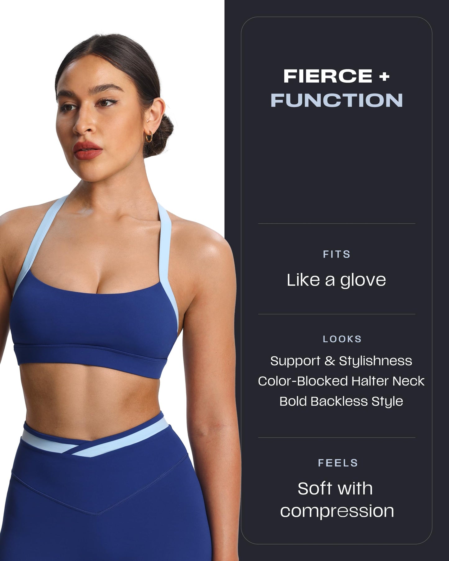 Aoxjox Women's Color Block Halter Workout Sports Bras Fitness Athletic Vanessa Bra Yoga Crop Tank (Bellwether Blue/Airy Blue, X-Large)