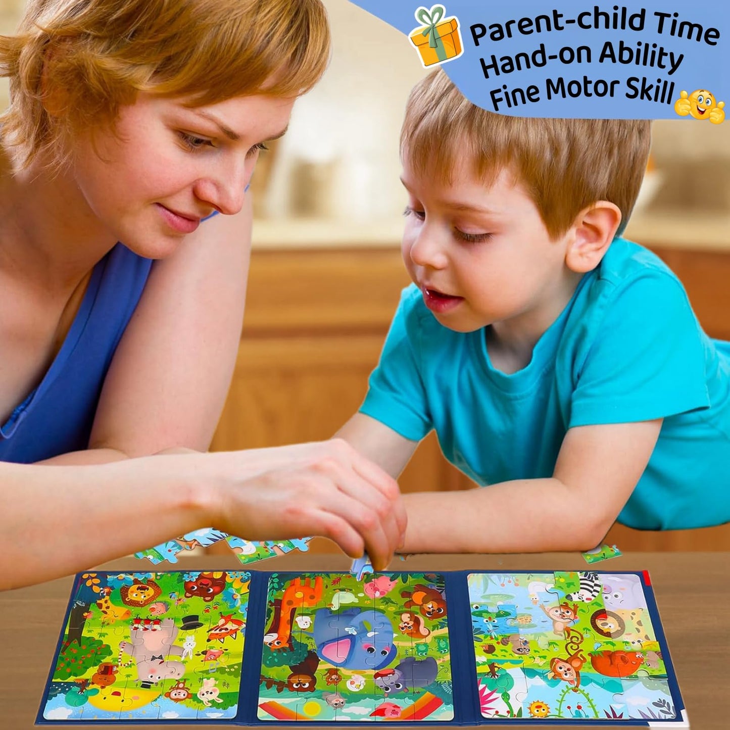 Toddler Toys Travel Puzzles, Foldable Magnet Puzzles Book for Kids 3-6 Years, Educational Matching Games for Car Trip Plane Activities, Birthday Gift for Little Boys Girls Valentine Toys (Jungle)