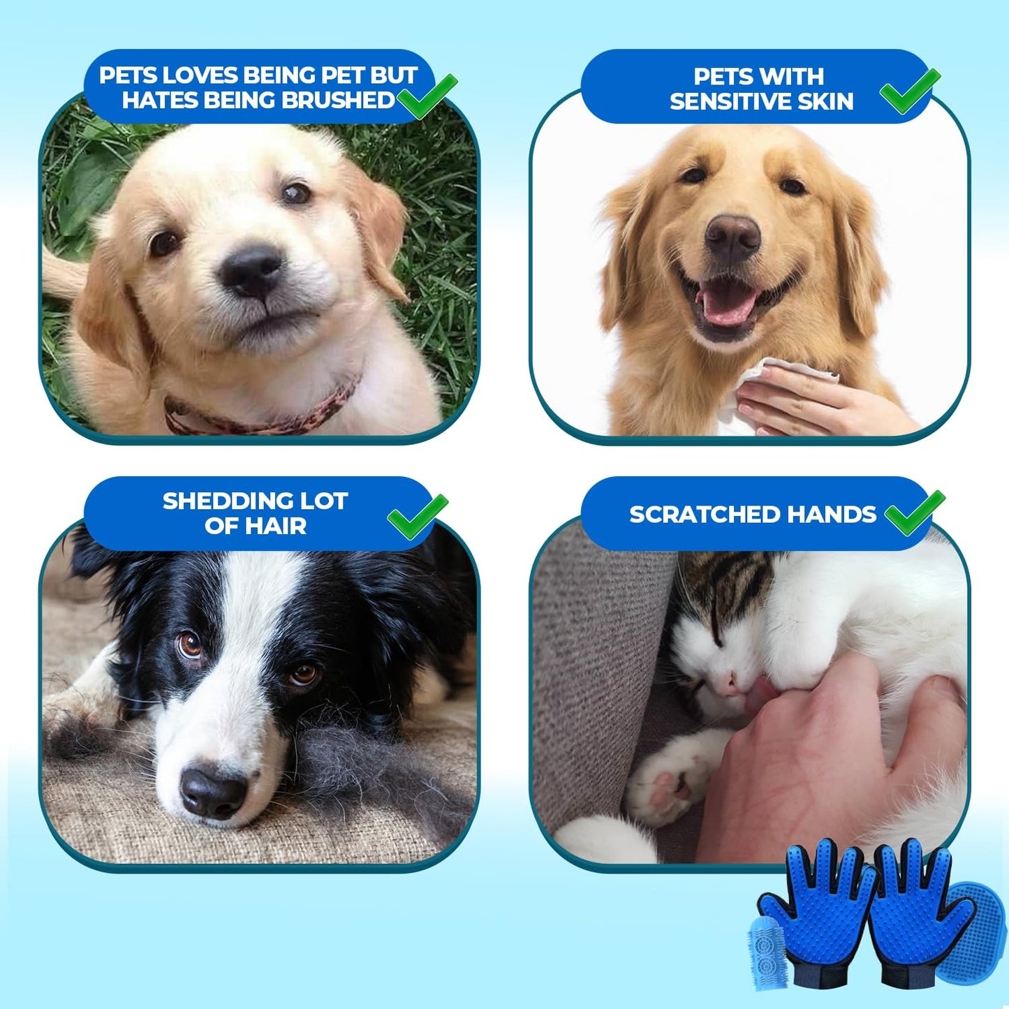 1TO3GO Pet Grooming Set with Dog Washing Gloves for Bathing, Dog Bath Brush and Silicone Dog Toothbrush, Pet Grooming Gloves for Dogs, Cats and Horses with 185 Silicone Tips