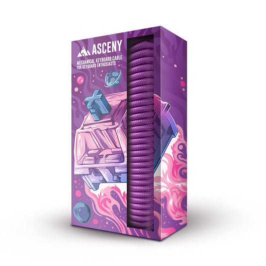 ASCENY Coiled & Double-Sleeved Mechanical Keyboard Cable, for Type-C Mechanical Keyboards (White)