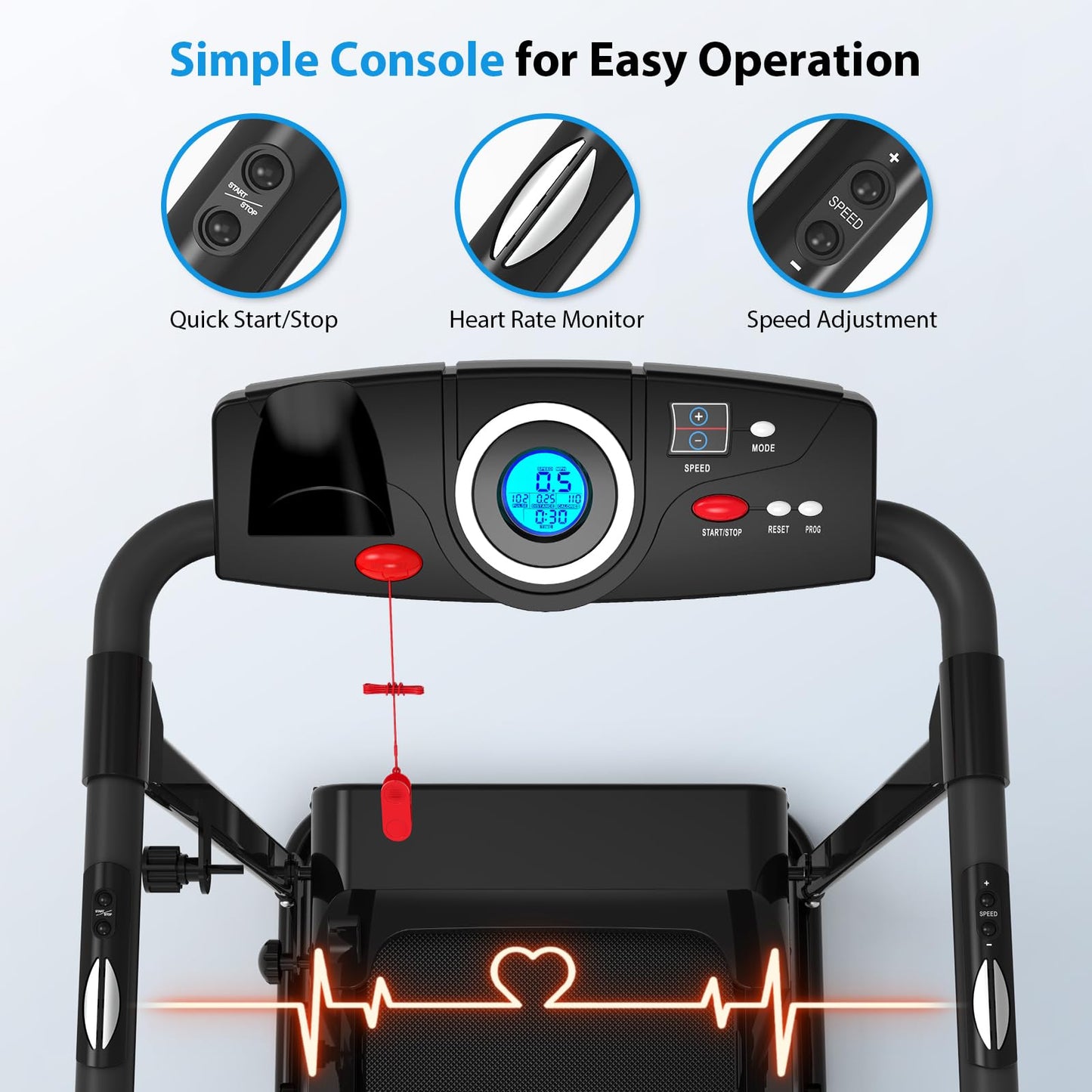 CIIHI Walking Treadmill for Senior - Foldable Senior Treadmill with 300 lbs Capacity and Long Handrails - Home Recovery Fitness Exercise Machine for Elder with Heart Rate Monitor