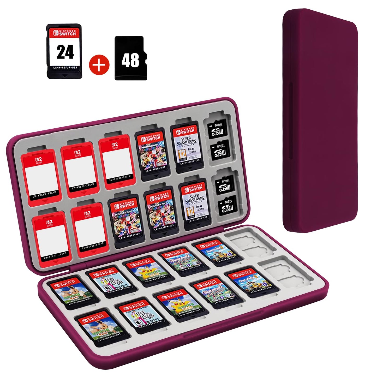 FYY Nintendo Switch Game Case Holder for Switch 2 Cartridge Case with 24 Game Card Slots & 48 Micro SD Card Slots, Hard Shell, Silicone Lining Black