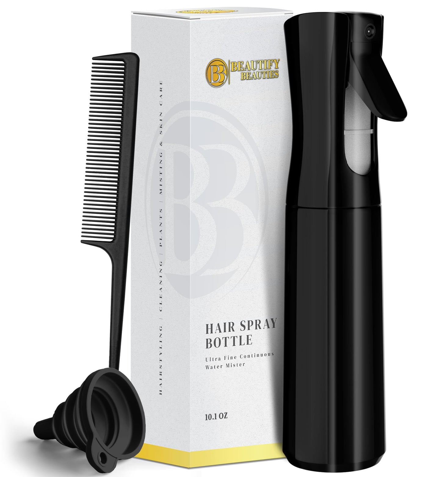 BeautifyBeauties Hair Spray Bottle – Ultra Fine Continuous Water Mister for Hairstyling, Cleaning, Plants, Misting & Skin Care (Black)