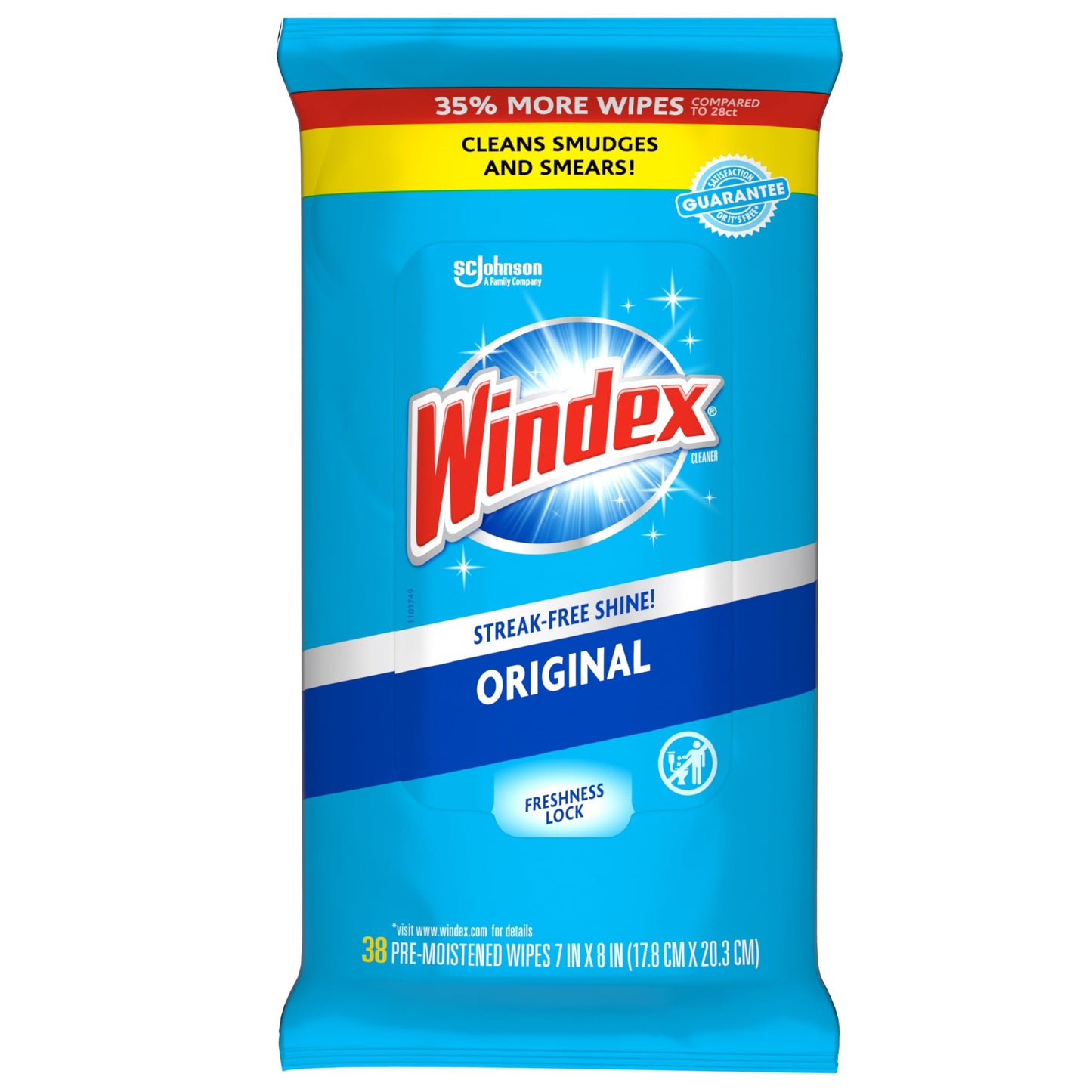 Windex Wipes Glass Cleaning Ammonia Free, Pre-Moistened Glass and Surface Wipes to Clean Home Surfaces, Household Essentials, Original Scent, 38 Count (Pack of 6)