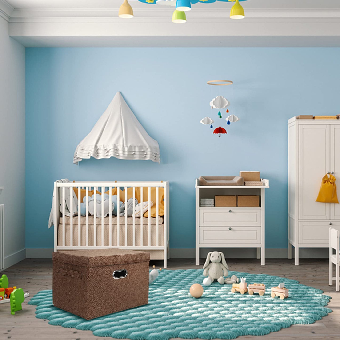 DAYARD Foldable Storage Boxes with Lids Linen Fabric Stackable Storage Bins Organizer Containers Baskets Cube with Cover for Closet Office Nursery, Coffee (15 x 10 x 10)