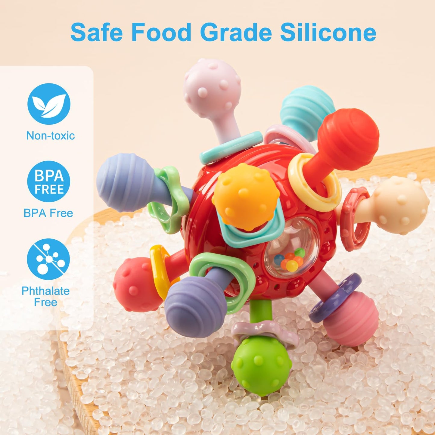 Baby Teething Toys, Baby Teethers Montessori Sensory Toys for 0-6 6-12 Months, Gifts for 1 Year Old Boys Girls Infant Newborn 0 3 6 9 12 18 Months Toys- Red