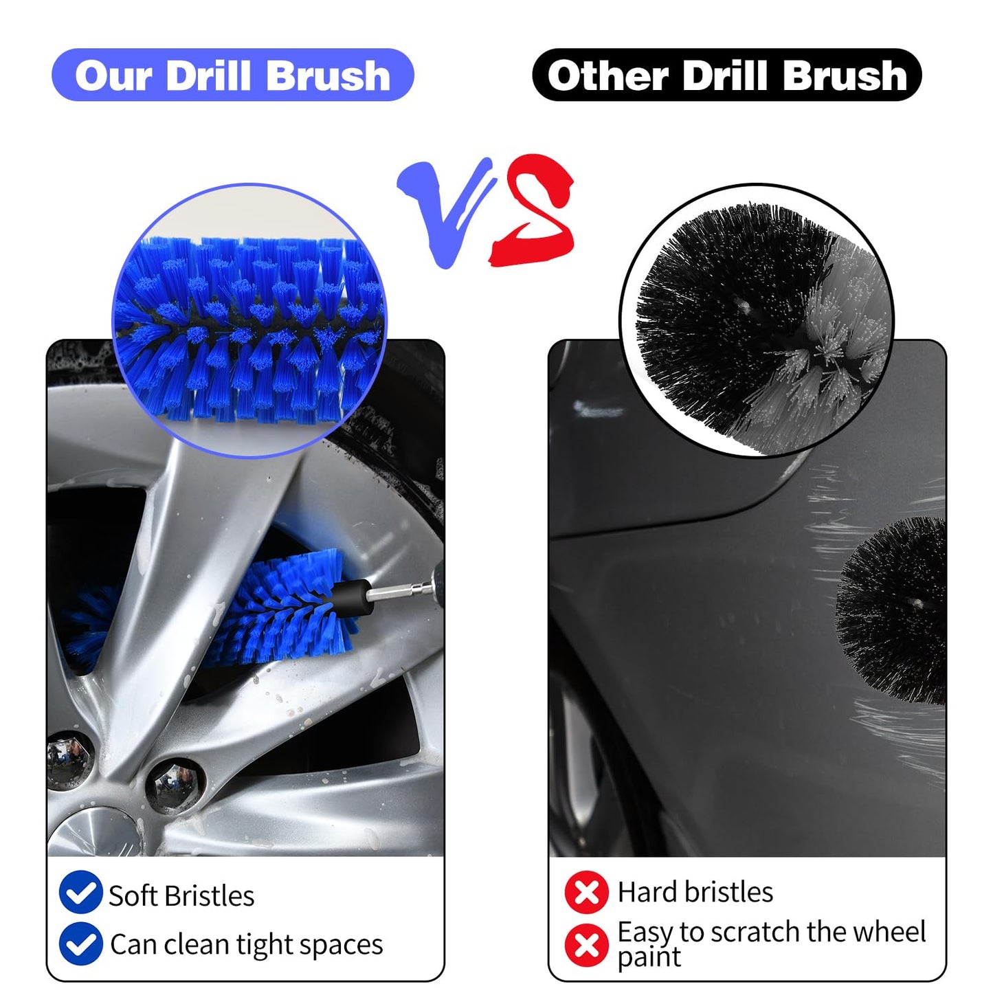 Drill Brush for Car Wheel and Bottle, Highly Dense and Durable Car Cleaning Brush for Wheels, Rims, Engines, Exhaust, Bottle(Dark Blue)