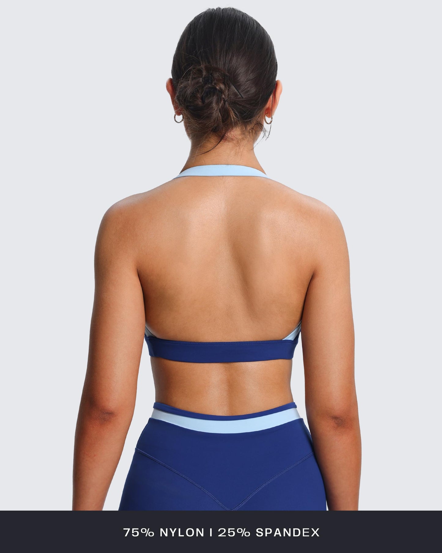 Aoxjox Women's Color Block Halter Workout Sports Bras Fitness Athletic Vanessa Bra Yoga Crop Tank (Bellwether Blue/Airy Blue, X-Large)