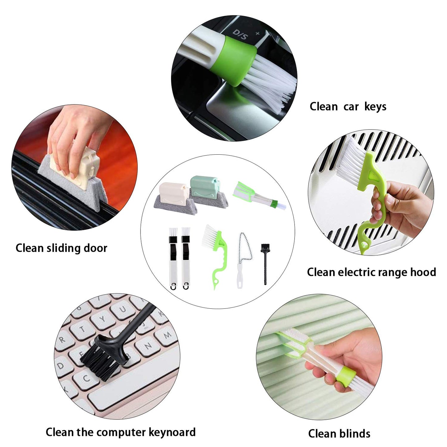 8 Pcs Hand-held Groove Gap Cleaning Tools,Door Window Track Cleaning Tools Groove Corner Crevice Cleaning Brushes for Sliding Door/Tile Lines/Shutter/Car Vents/Air Conditioner/Keyboard