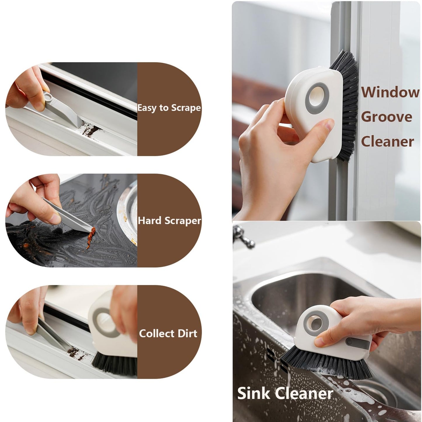 ESUOHYM Groove Cleaning Brush 2 in 1 Grout Cleaner Tool Grip Brush Hard Bristle Crevice Cleaning Brush for Sliding Door Track, Window Sill, Window Seal