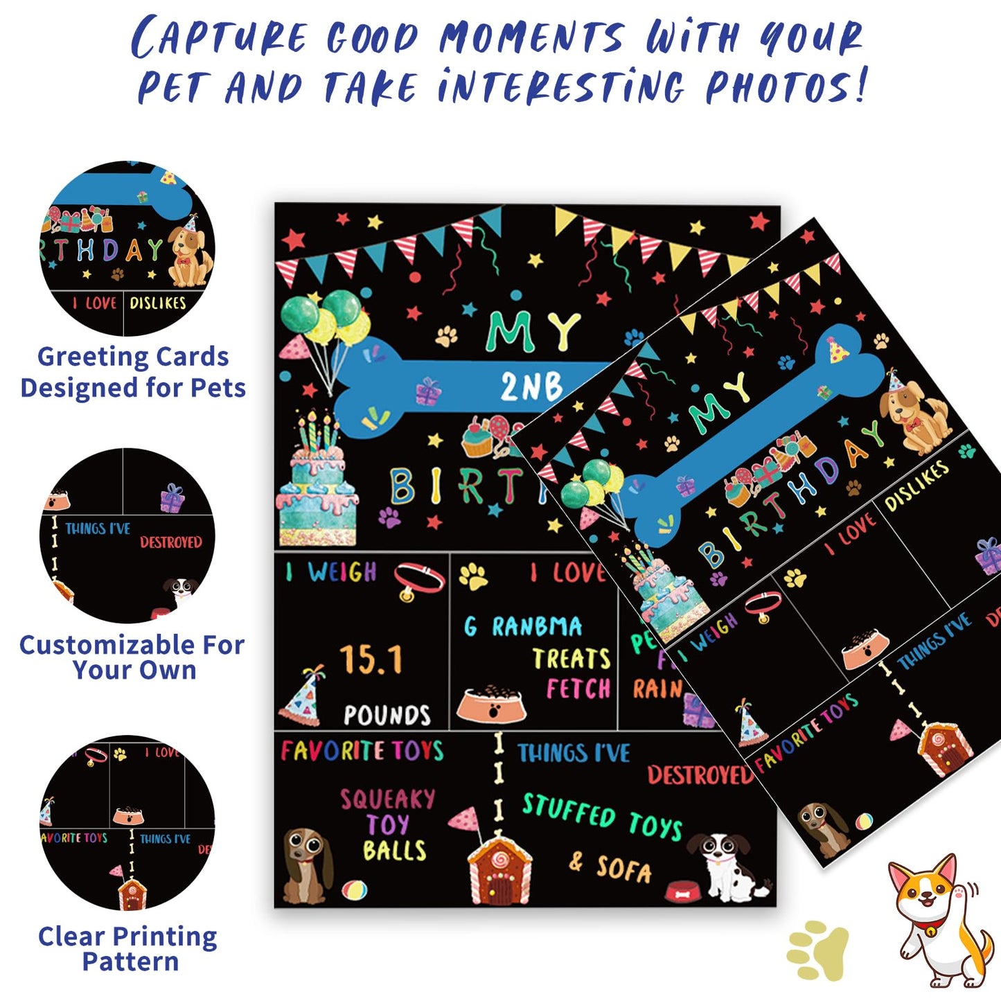 Blue Dog Birthday Party Supplies Pet Birthday Bandanas Boy Doggy Birthdays Hat Bow Tie Greeting Card Numbers It’s My Bday Mother Puppers Sign Banner for Medium Large Pets